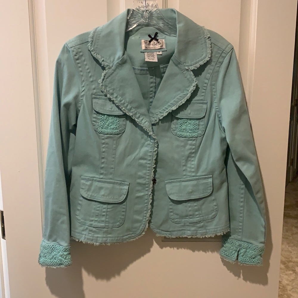 Denim jacket/blazer. Medium. Tiffany blue. Cute!